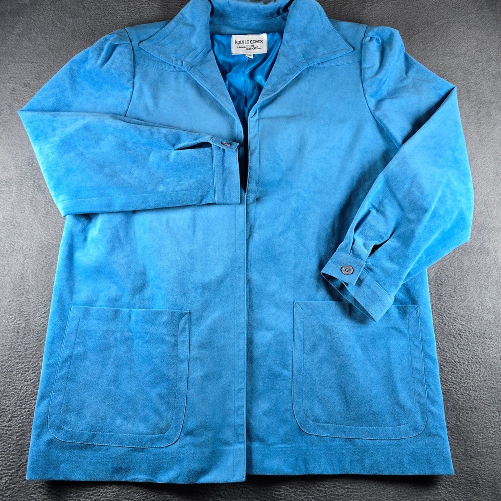 Vintage Roth-Le Cover Blue UltraSuede Jacket Size 16 Skinner Fabric Pockets